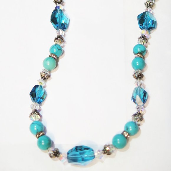 Mosaic Beaded Turquoise & Indocolite Necklace - Picture 4 of 5